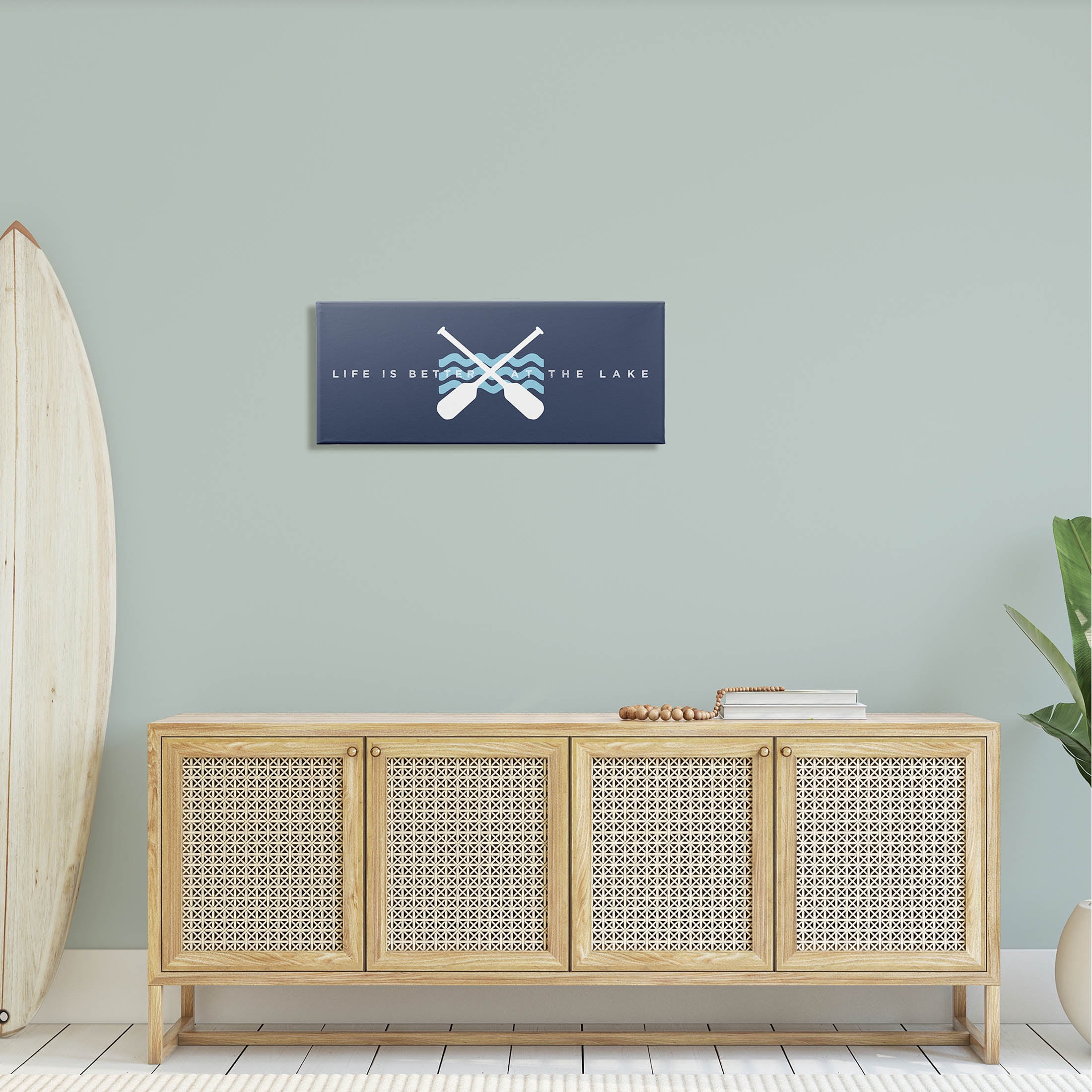 Life Better At Lake Crossed Oars Typography Graphic Art Gallery Wrapped Canvas Print Wall Art