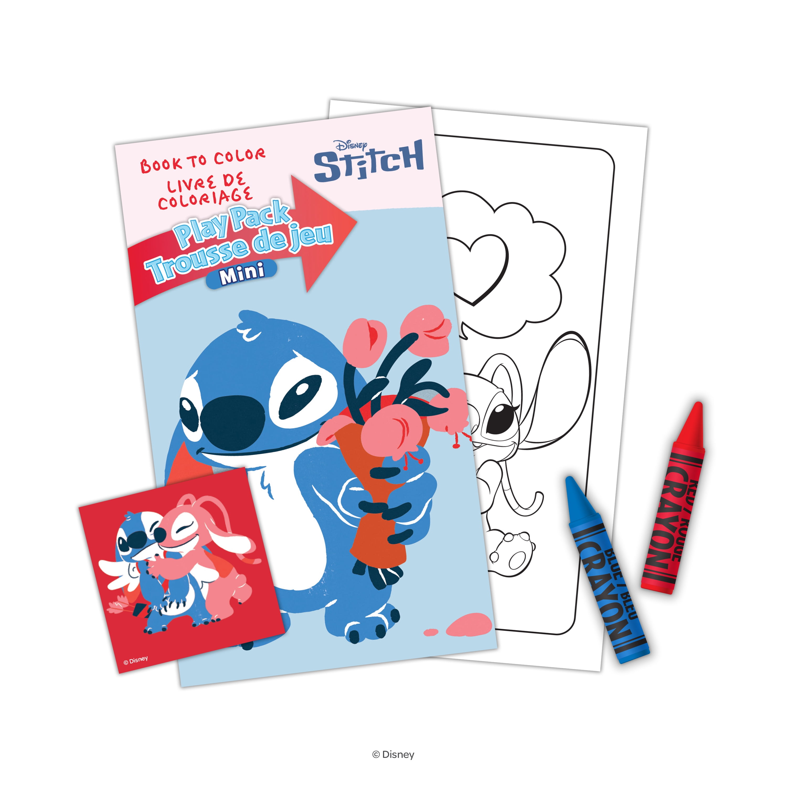 Coffret de jeu Disney Stitch 8 pièces avec petit livre de coloriage et crayons, cartes de vœux pour la Saint-Valentin
