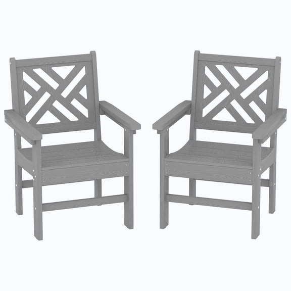 HDPE Outdoor Dining Chairs Set of 2, Weatherproof Patio & Garden Arm Chairs for Backyard, Deck, Poolside (Gray)