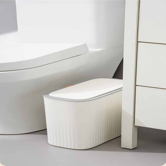 Coollooc Bathroom Trash Can with Lid-8L/2.1 Gallon Slim Garbage Can-Rectangle Press Type Lid Trash Bin for Narrow Office, Kitchen, Bedroom, Toilet-Soft Close