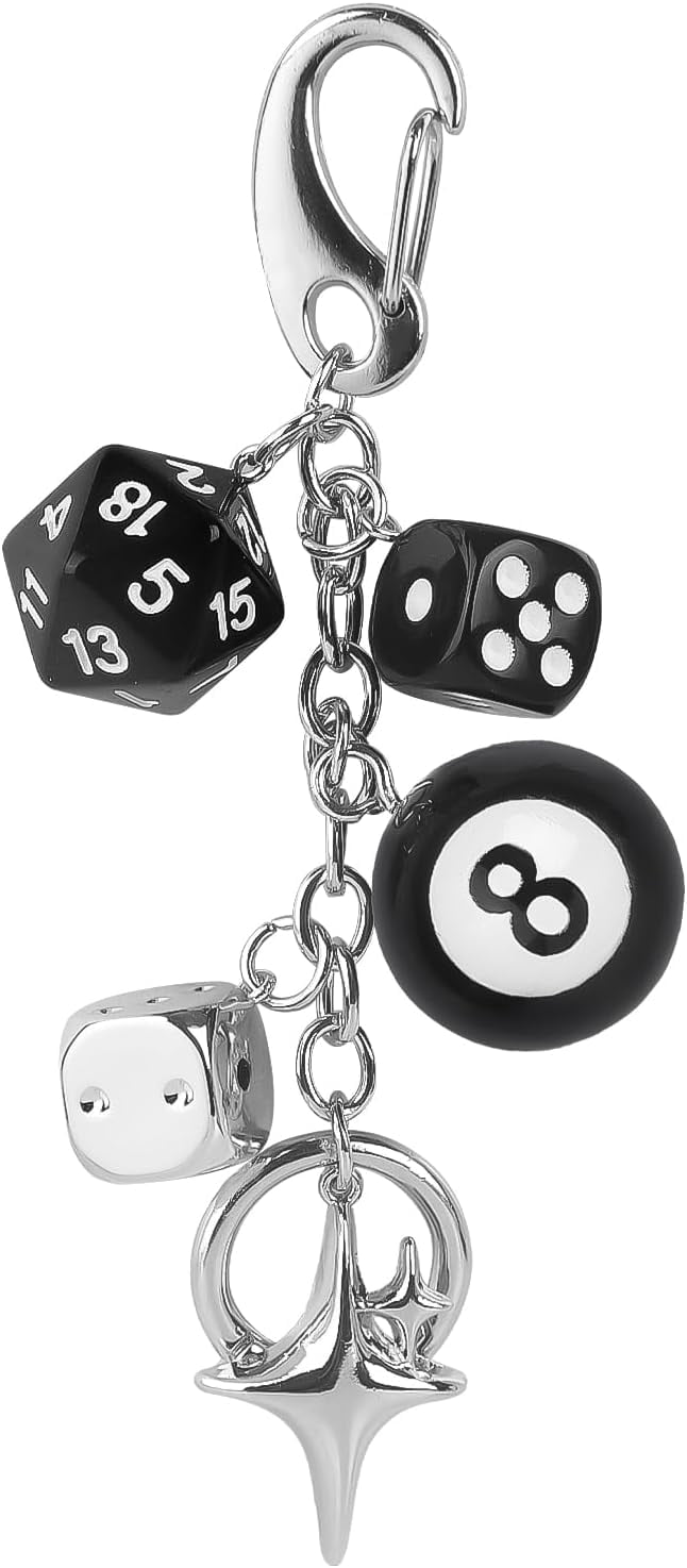 1PCS,8 Ball Dice Charm Keychain Y2K Bag Charm, Metal Cherry