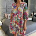 thumbnail image 4 of Qiopertar Mode Femmes Robe Chemise Décontractée à Manches Longues 3/4 Col en V en Solde à Moins de 5$ en Solde, 4 of 8