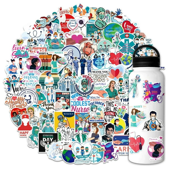 100-Pack Medical Nurse Stickers - New International Nurse Day Graffiti Decals for Kids and DIY Projects