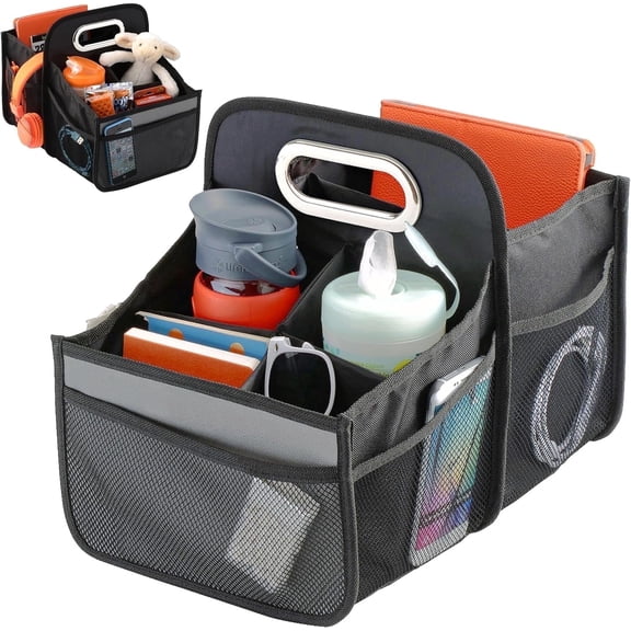 High Road Car Seat Organizer - Front Seat Organizer or Backseat Organizer With Cup Holder Dividers and Easy Carry Handle - Black