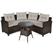 Costway 4PCS Outdoor Patio Rattan Furniture Set Cushioned Sofa Table