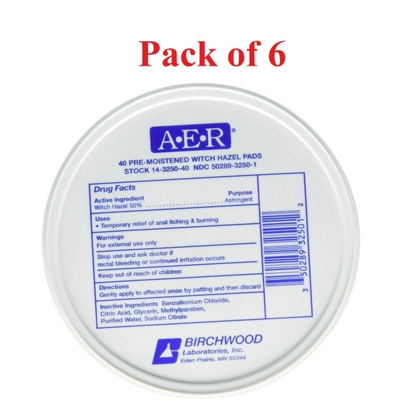 A-E-R Pre-Moistened Witch Hazel Anal Itching & Burning Relief, 40ct, 6-Pack