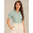 thumbnail image 2 of DARING DIVA Office Blouse Button Down Short Sleeve Bodysuit M Light Green, 2 of 6