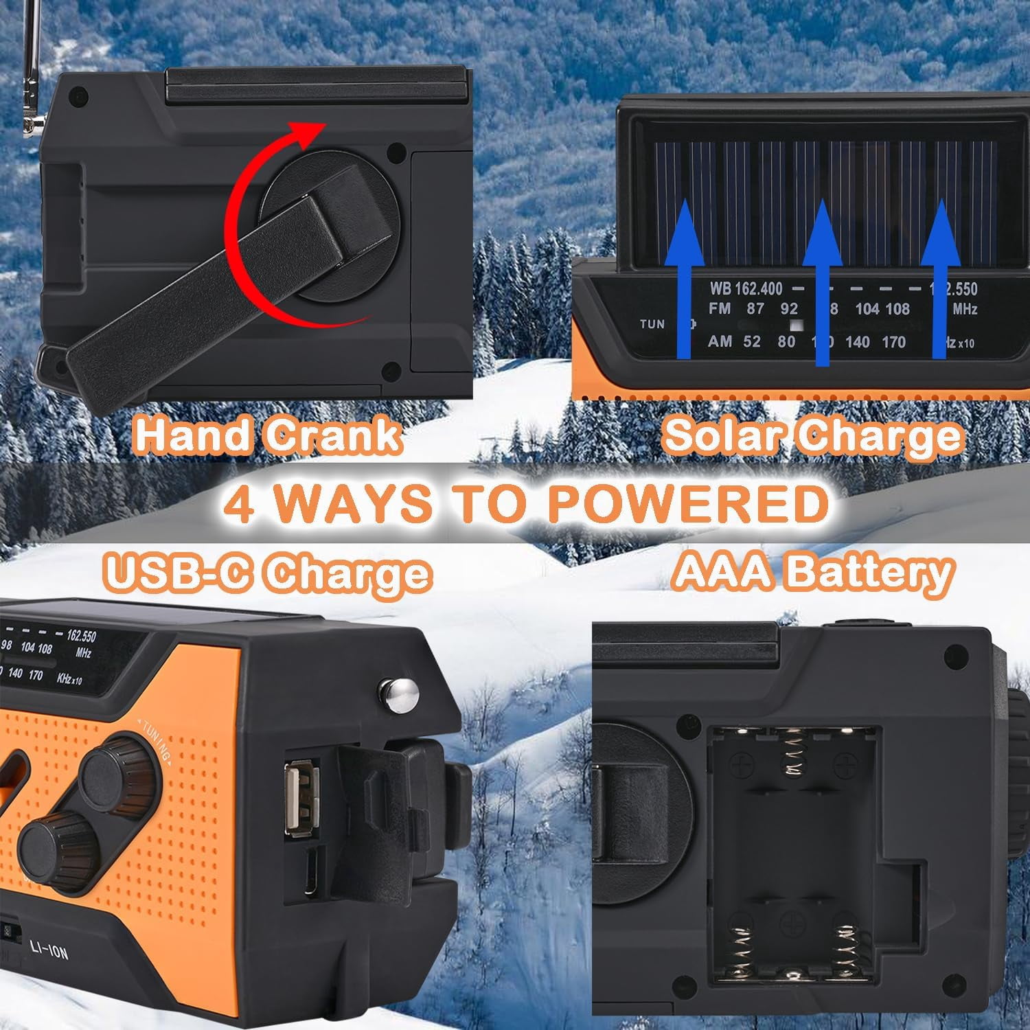 Emergency Weather Radio, 5000mAh Solar Hand Crank USB Charging Portable AM/FM/NOAA Radio, SOS Alarm & Flashlight for Indoor/Outdoor Emergencies