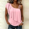 thumbnail image 2 of Posijego Ruffle Tank Tops for Women One Shoulder Elegant Blouses Casual Summer Shirts Sleeveless Stretch Slim Tank Tops, 2 of 9