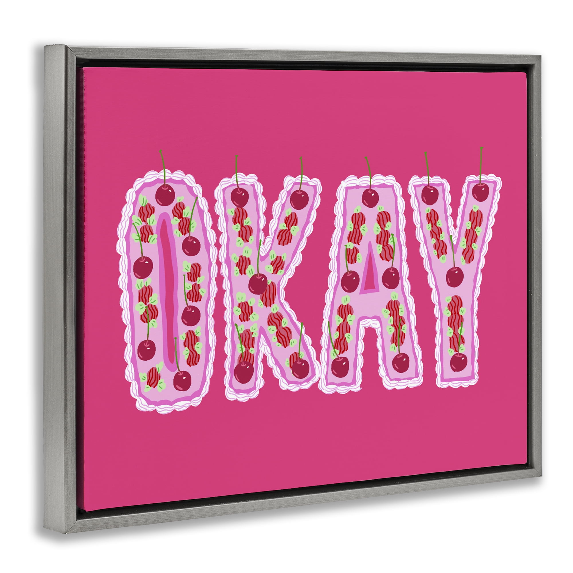 Stupell Industries Okay Cherry Cake Gray Framed Floater Canvas Wall Art, design by Ziwei Li