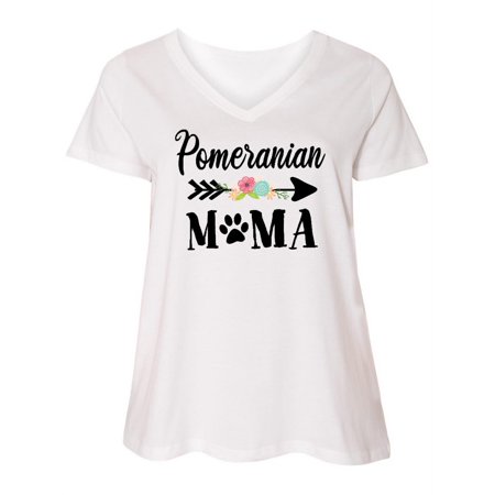 

Inktastic Pomeranian Mama with Flowers and Arrow Women s Plus Size V-Neck