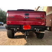 Vijay Rear Bumper Compatible with 2010-2011-2012-2013-2014 Ford F150 Raptor Textured Black Steel with Lights and D-rings