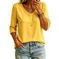 thumbnail image 6 of 3/4 Length Sleeve Womens Tops Versatile Color V Neck 3/4 Sleeve Loose T Shirt Top, 6 of 6