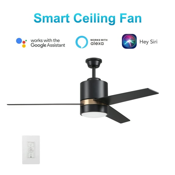 52" 3 Blades Ceiling Fan Compatible with Wi-Fi Apps and Voice Control, Smart Fan with LED Light Kit & Wall Switch