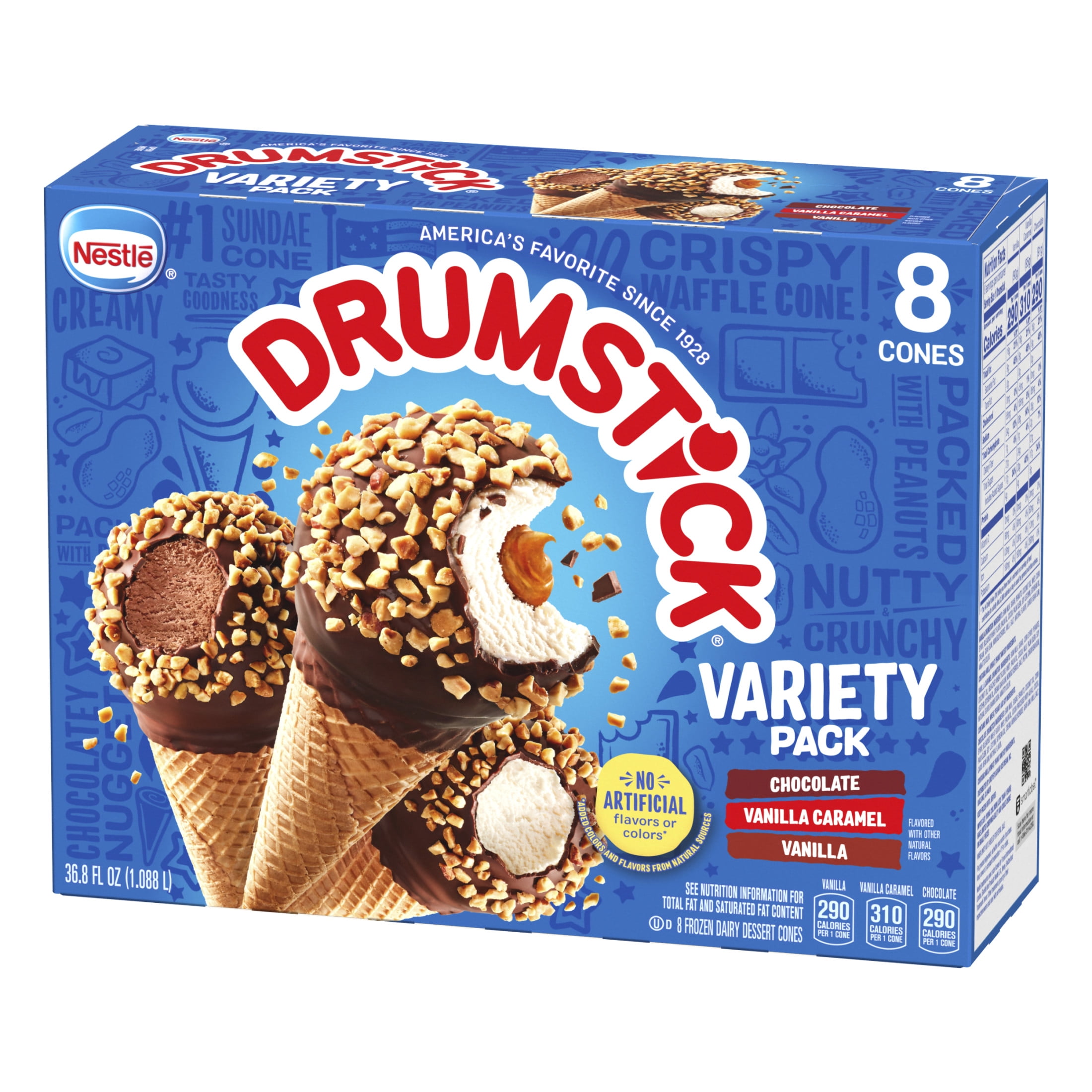 Drumstick Ice Cream Cones Variety Pack, Chocolate and Vanilla Sundae, Kosher, 8 Count