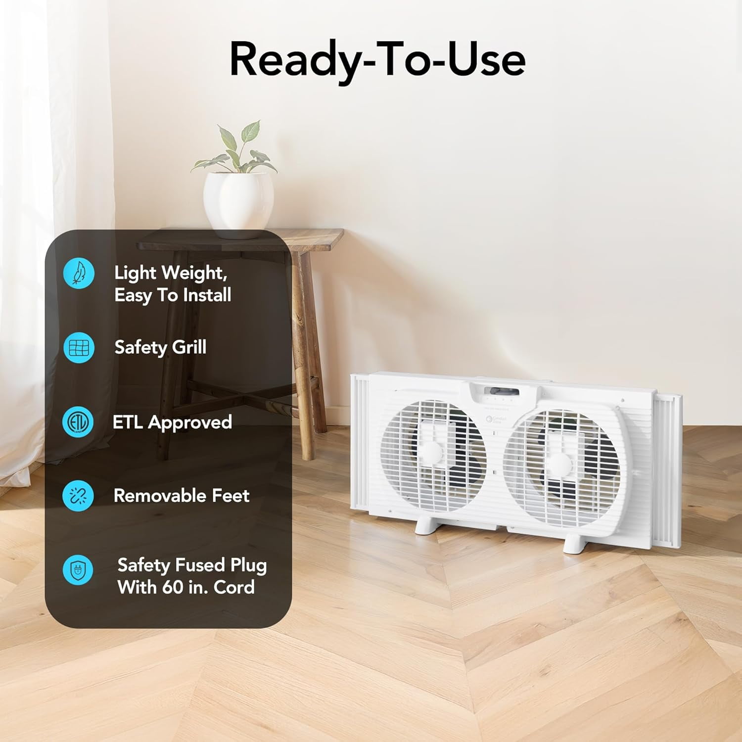 Comfort Zone 3-Speed Dual Blade Window Fan, White