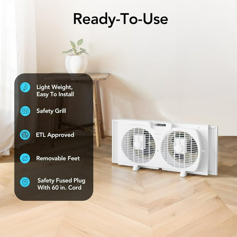 Comfort Zone 9-Inch Twin Window Fan, White, 3-Speed - Walmart.com