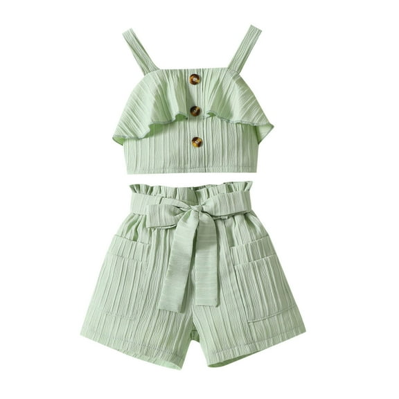 Piomll Outfits For Girls Sets Ribbed Knit Button Front Camisole Crop Tops Track Shorts 2 Summer Athletic Clothes