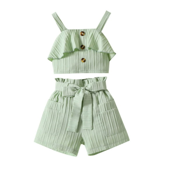TJAZFJPA Cheerleader Outfit for Girls Toddler Girl's Ribbed Knit Button Front Camisole Crop Tops and Track Shorts 2 Sets Summer Outfit Newborn Outfits Toddler Costume Girl