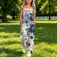 thumbnail image 2 of YunPes Watercolor Jumpsuits for Girls Boho Floral Printed Wide Leg Rompers with Tie Strap Plus Size Lightweight Spaghetti Strap Overalls, 2 of 3