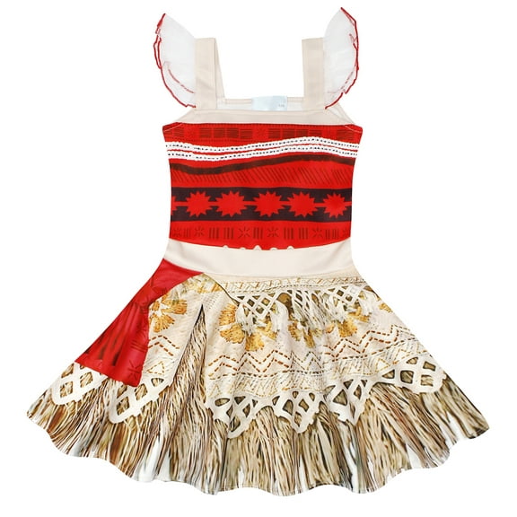 Aipartys Girls Ocean Adventure Moana Cosplay Costume Little Girls Fancy Princess Dress Halloween Christmas Outfits with Accessories Red/White Child 120 cm 5-6 Years