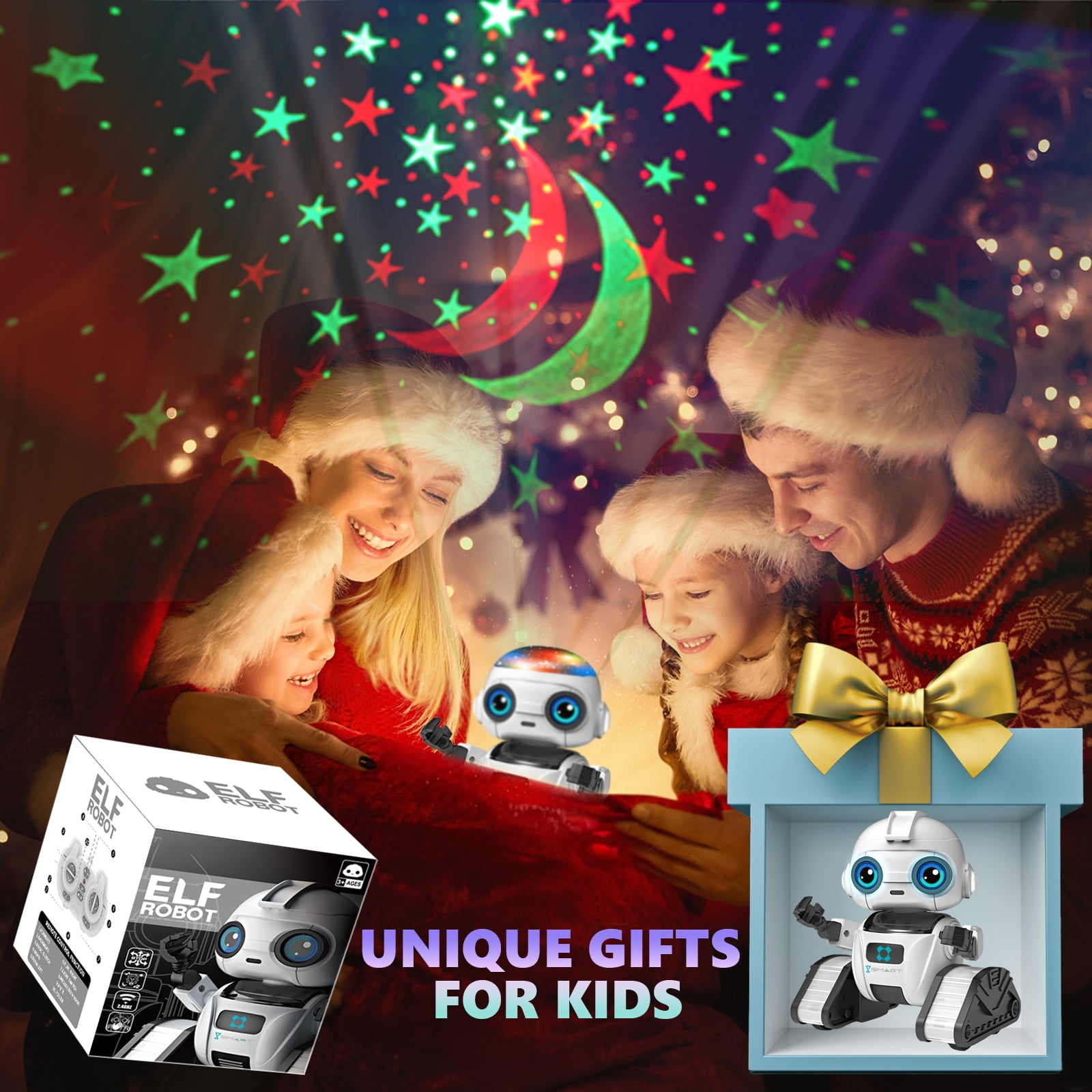 Aikmi Robot Toys for Kids 5-9, Rechargeable Remote Control Robot with Projector Night Light Gesture Sensor Music, Toys for 6 Year Old Boys Girls Birthday Present Gifts Boys Toys