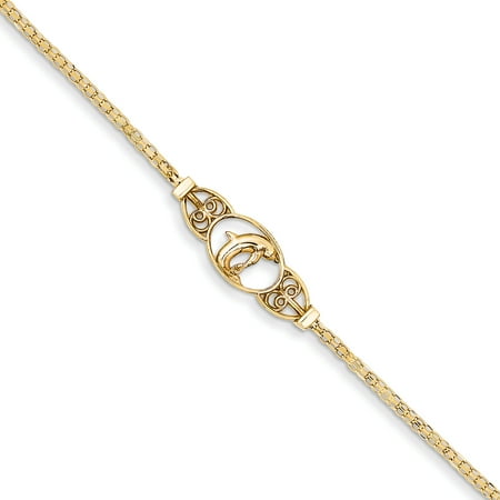 - 14k Yellow Gold Dolphin Anklet Ankle Beach Chain Bracelet