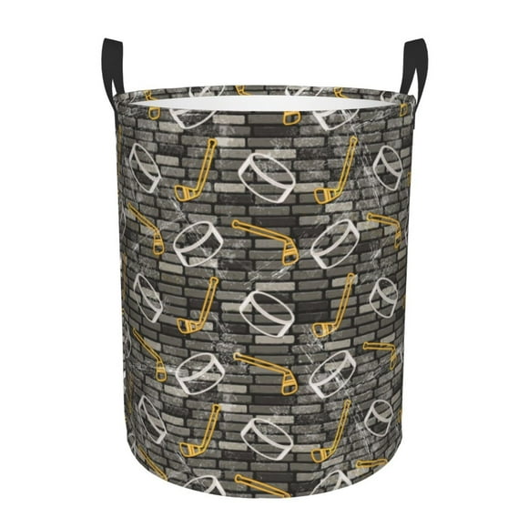 Kdxio Hockey1 Print Large Laundry Basket Waterproof Round Cotton Linen Collapsible Storage bin with Handles for Hamper Kids Room,Toy Storage-Medium