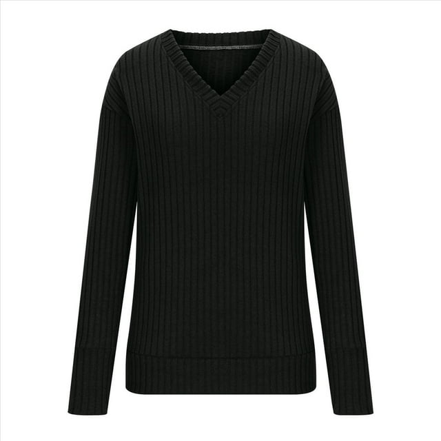 Camisas de Larga con Cuello en V para Mujer, Blusas Casuales de Otoño, Suéteres Tipo Túnica Ligeros, Blusas de Moda 2025 Negro XXL