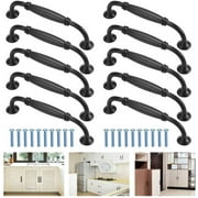 BUZIFU 10 Pcs Cabinet Handles 128mm Black Kitchen Cupboard Handles Door Bow Pull Handles Furniture Drawer Pulls Cupboard Knobs with Fixing Screw for Kitchen Cabinet, Dressers, Cupboard, Door