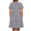 thumbnail image 3 of Vestido corto de manga corta con estampado de cuadros para mujeres, cuello redondo, cintura alta, vestido casual en capas XL negro, 3 of 5