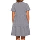 thumbnail image 3 of Vestido corto de manga corta con estampado de cuadros para mujeres, cuello redondo, cintura alta, vestido casual en capas XL negro, 3 of 5