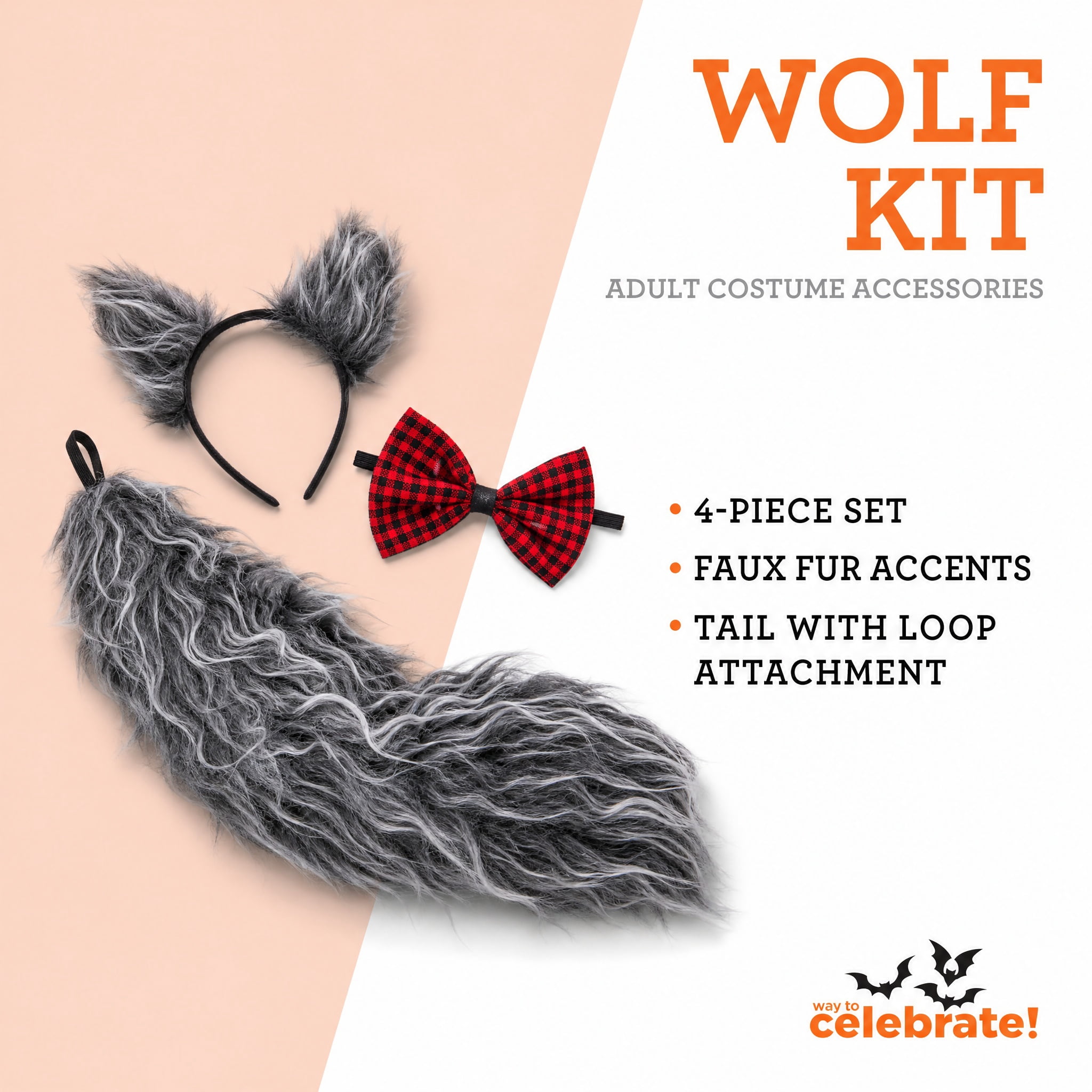 Wolf Costume Accessory Kit for Adults, Multicolor, 4 Pieces, Halloween by Way To Celebrate