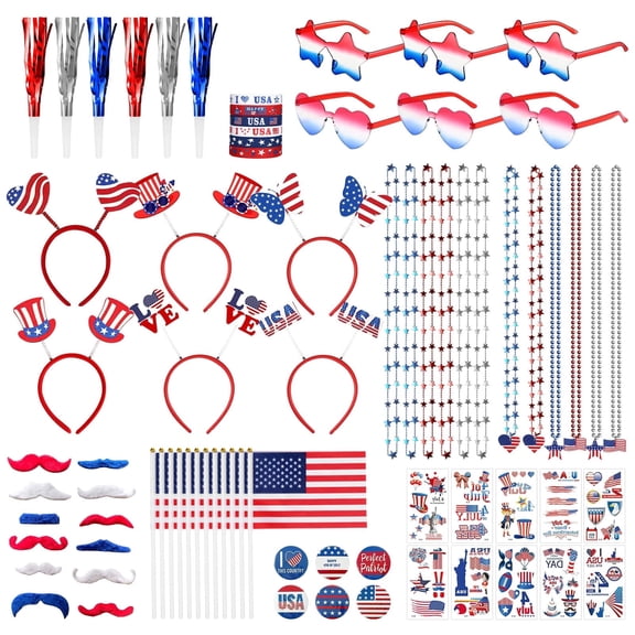 Tumao 76 Pcs 4th of July Accessories Party Supplies Favors,Fourth of July Patriotic Decorations Set Red White Blue for Independence Day Accessories