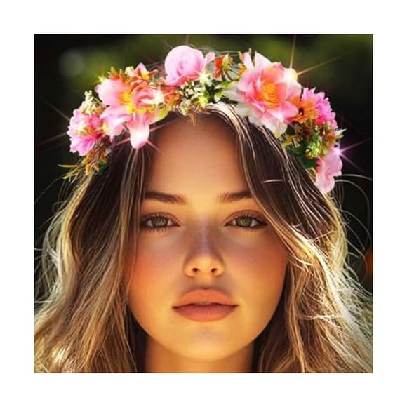 wonima44 DRESBE Light Up Floral Headband LED Flower Wreath Crown Headbands Glowing Festival Garland Hair Accessories for Women (Pink)