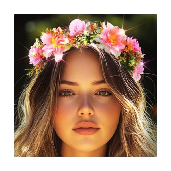 wonima44 DRESBE Light Up Floral Headband LED Flower Wreath Crown Headbands Glowing Festival Garland Hair Accessories for Women (Pink)