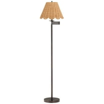 360 Lighting Cottage 60 1/2" Tall Standing Floor Lamp Swing Arm Adjustable Brown Metal Bronze Finish Natural Rattan Beige Shade