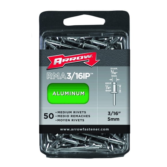 50 Pack 3/16" Medium Aluminum Rivets