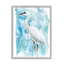 Stupell Industries Whooping Crane Solemn Still Life Blue Marsh Water Animals & Insects Painting Gray Framed Art Print Wall Art, 24 x 30