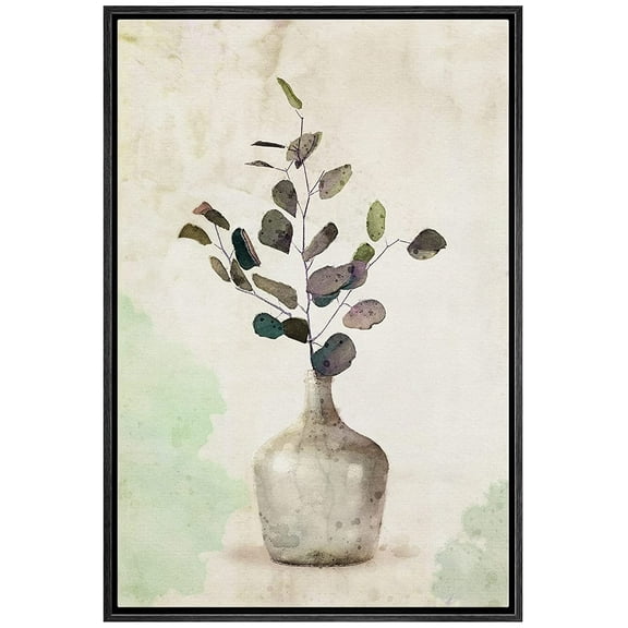 wall26 Framed Canvas Print Wall Art Pastel Vintage Forest Plant Glass Vase Nature Wilderness Illustrations Modern Art Rustic Decorative Relax/Calm for Living Room, Bedroom, Office - 24x36 Black