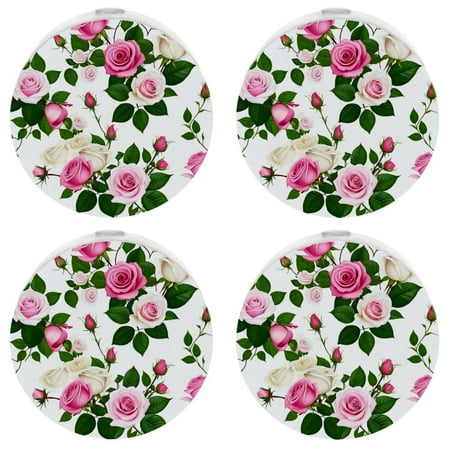 

YZUOUZY Night Lights Plug into Wall Small Lamp 4-PC Pink and White Roses Green Leaves