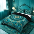 thumbnail image 2 of meiyoeat Teal Peacock Pattern Duvet Cover Queen For Adults,Vintage Boho Art Queen Bedding For Women,Black Reversible,3 Pieces(No Comforter), 2 of 6