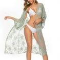 thumbnail image 3 of Women Lace Cardigan Floral Crochet Transparent Beach Bikini Blouse Long Kimono Pareo Swimwear Cover Ups, 3 of 4