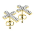 thumbnail image 3 of Dazzlingrock Collection Double Row Round White Diamond Religious Cross Push Back Stud Earrings (0.19 Ctw, Color I-J, Clarity I1-I2) for Women in 18K Yellow Gold, 3 of 6