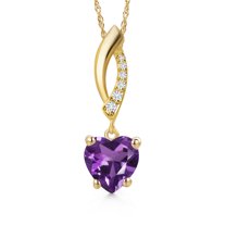 Gem Stone King 1.63 Ct Purple Amethyst G/H Lab Grown Diamond 14K Yellow Gold Pendant with Chain
