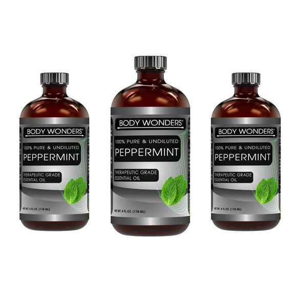 Body Wonders 100% Pure Peppermint Essential Oil (Mentha Piperita) 4 Fl oz | Made in USA | Pack of 3