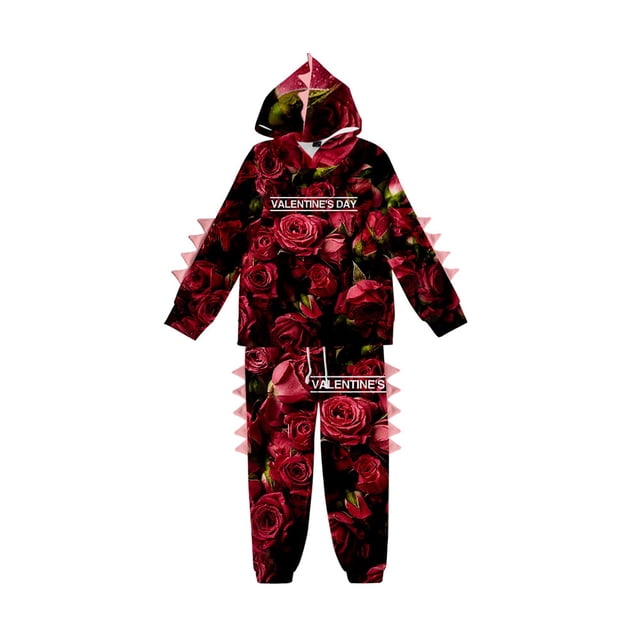 nsendm Girls Childrenscostume Big Kid Clothes Its A Small World Blanket Children's Valentine's Day Hearts and Petals Print Kid's Casual Cartoon Sweatpants for(Black,13-14 Years)