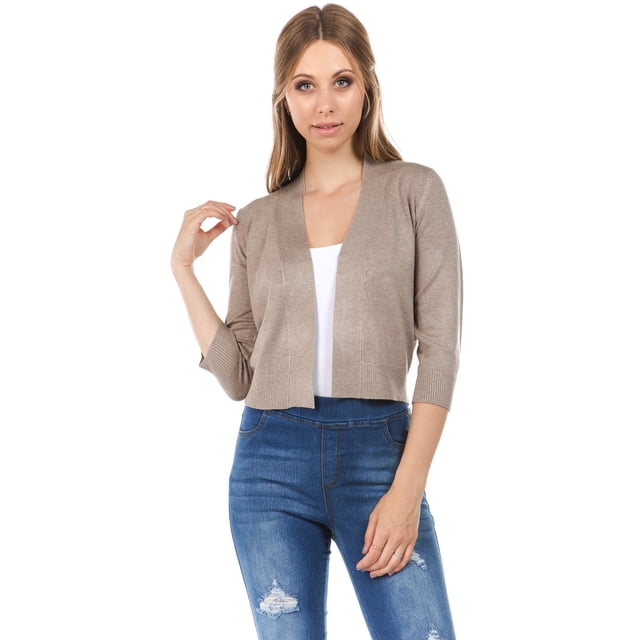 Cielo Cardigan Ouvert Uni Doux pour Femmes Manches 3/4 Camel Grand