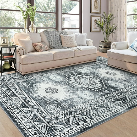 Vintage Area Rugs, Gorgeous Traditional Soft & Smooth Area Rugs Easy Cleaning Non-Shedding Boho Vintage Tribal Area Rugs Large Carpe for Living Room Vintage Carpets for Bedroom