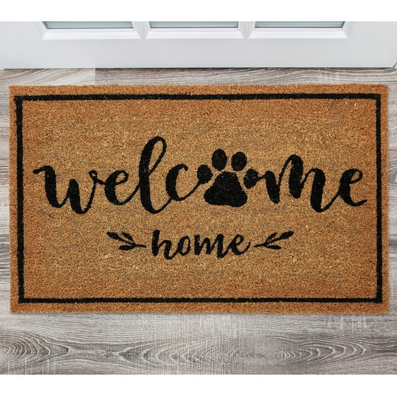 Mainstays Natural/Black Welcome Home Paw Coir Outdoor Doormat, 18" x 30"